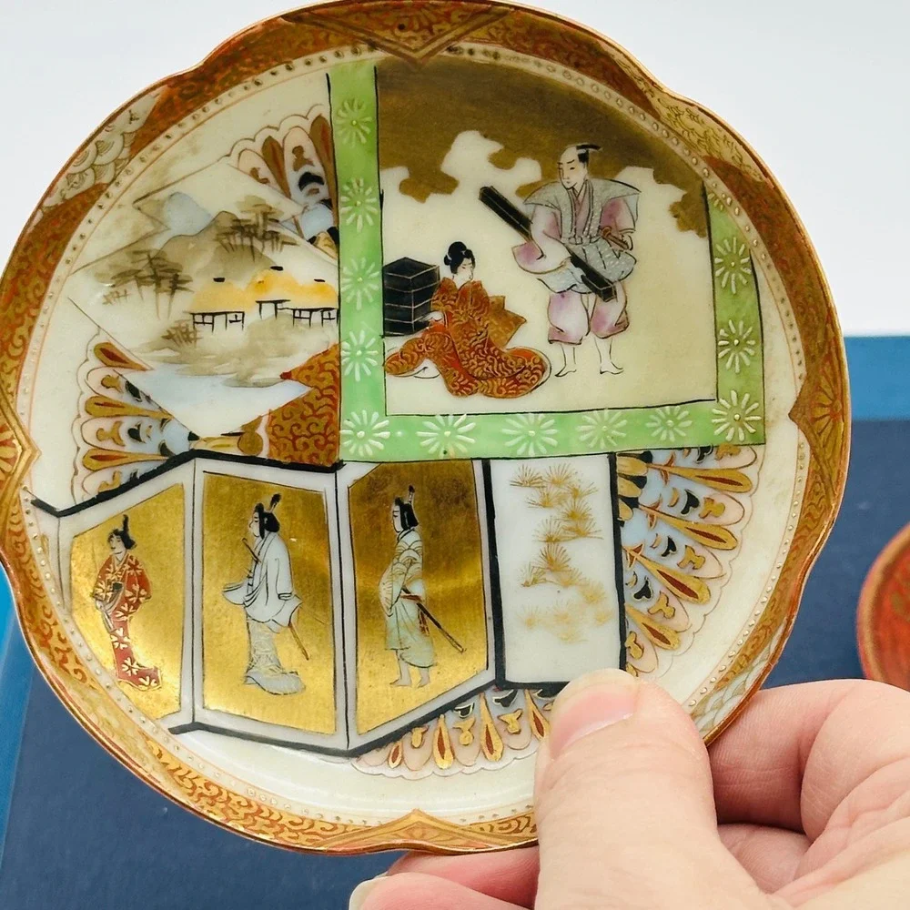 Japanese Antique Satsuma and Kutani Hand Painted Porcelain Tea Cup Saucer Sets